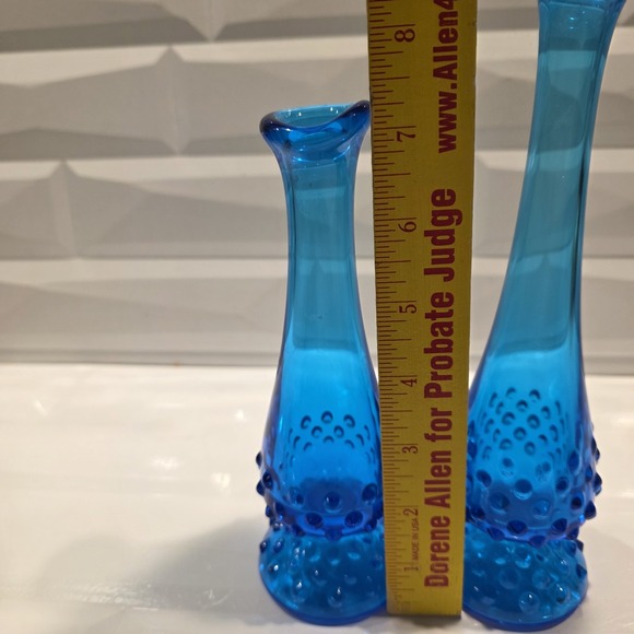 Vintage Pair Fenton Bud Vases- Fenton Glass Blue Hobnail Swung Bud Vase - Picture 3 of 10